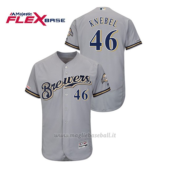 Maglia Baseball Uomo Milwaukee Brewers Corey Knebel 150th Aniversario Patch Autentico Flex Base Grigio